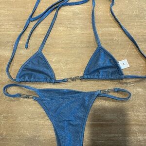 I.AM.GIA Shimmery Navy Blue Triangle Bikini Set